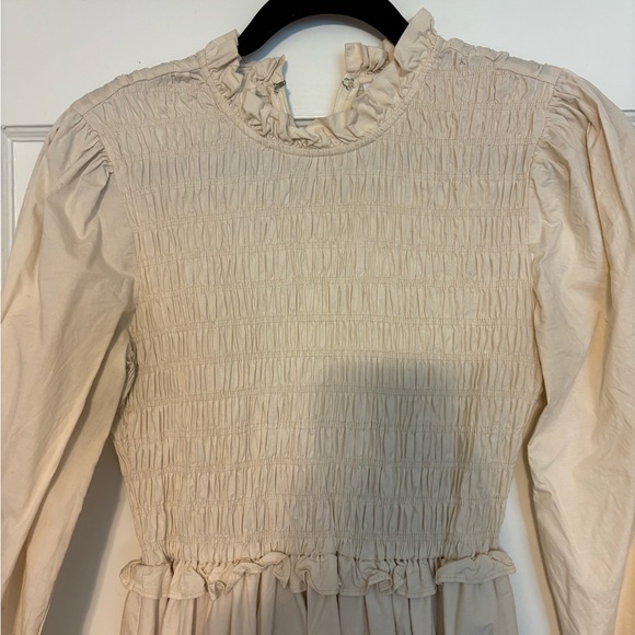 Karlie Cream Long Sleeve Smocked Dress - Picture 2 of 3